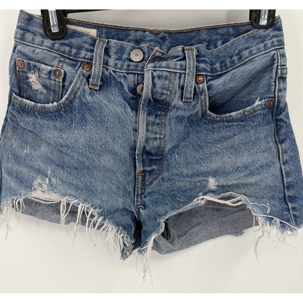 Levi's Premium Short Shorts Sz 25 Blue Denim 501 Cut Off Distressed Cotton